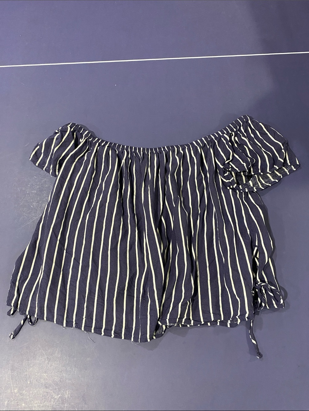 Divided Navy and White Striped Off-Shoulder Crop Top